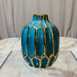 Elegant Teal and Gold Vase